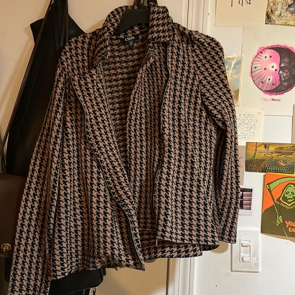 Chaps Houndstooth Crossover Sweater Jacket